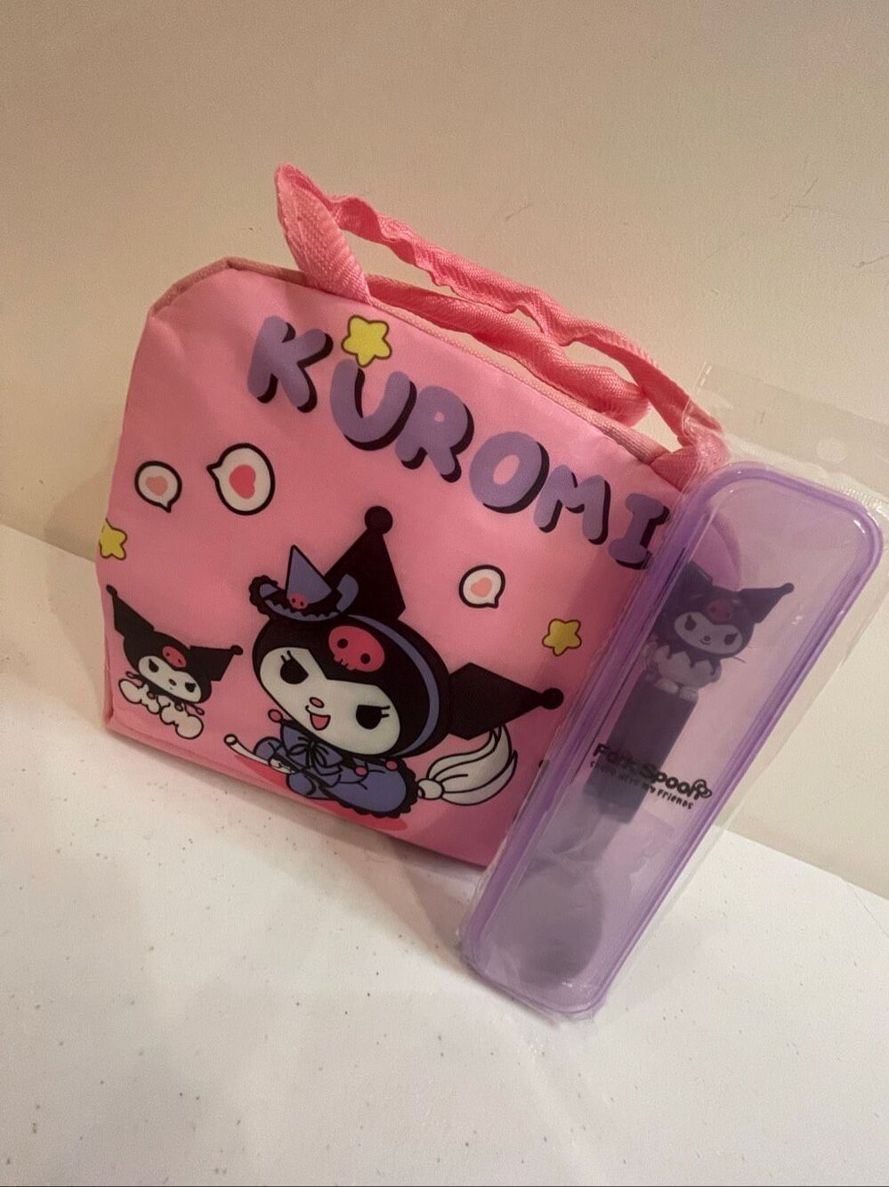 Kuromi lunch bag with fork and spoon set NWT insulated